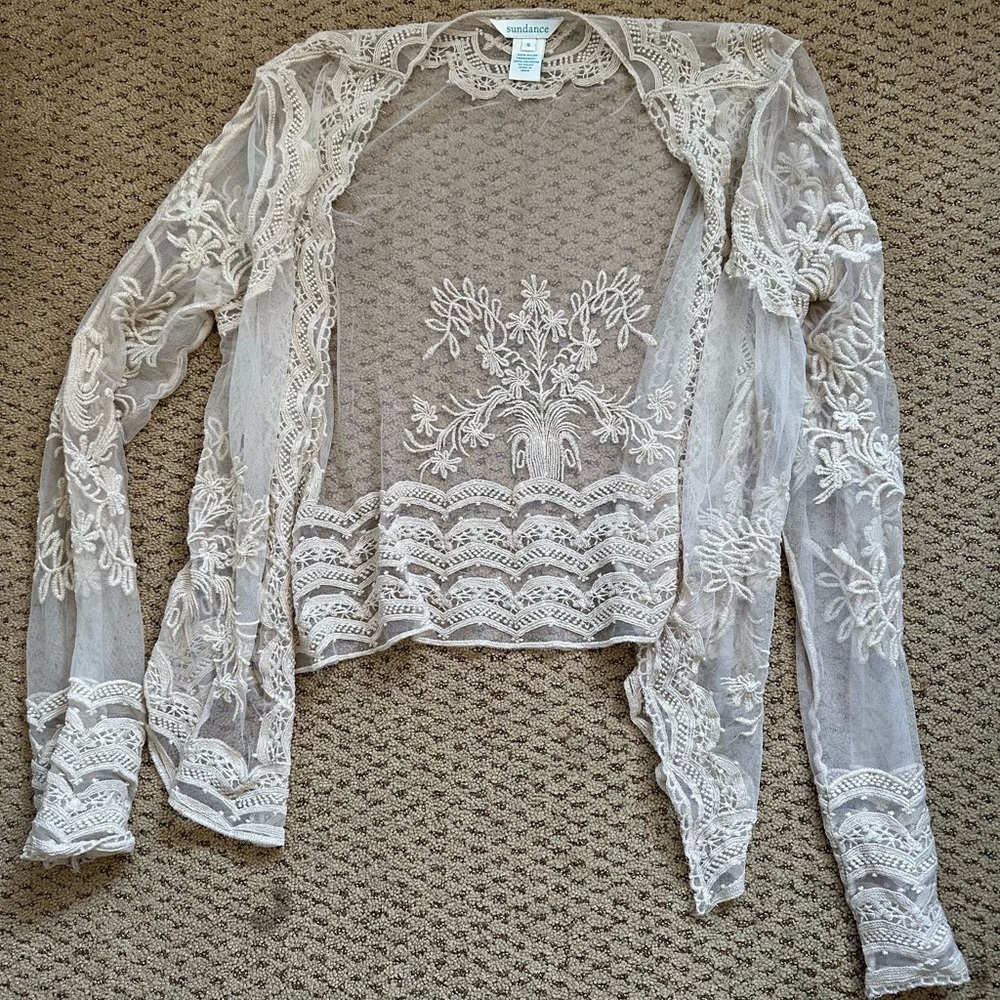 Sundance Sheer White Lace Cardigan